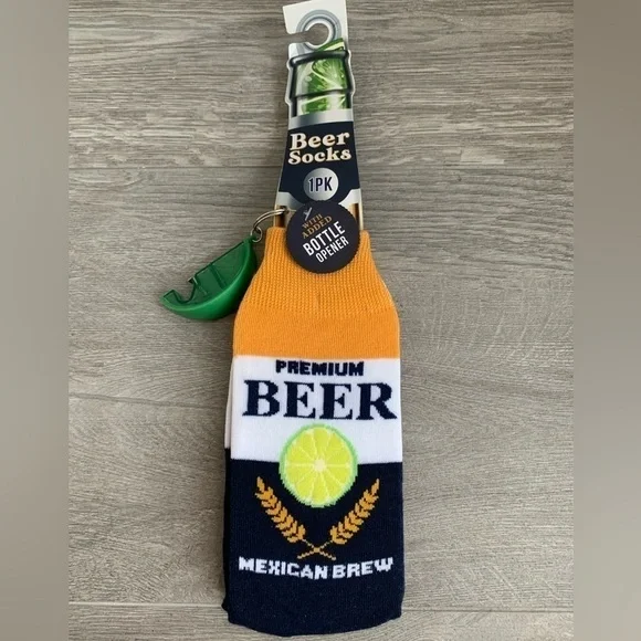NWT Cinco de Mayo “Premium Beer Mexican Lager” Socks with Lime Bottle Opener - Picture 5 of 7